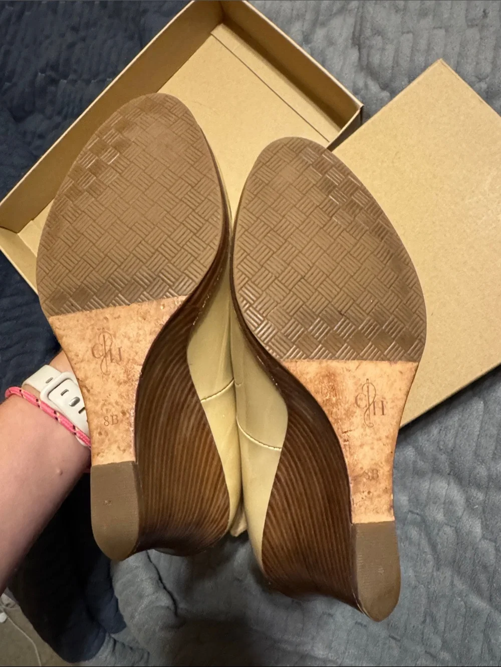 Women’s beige Patent Wedge Pumps